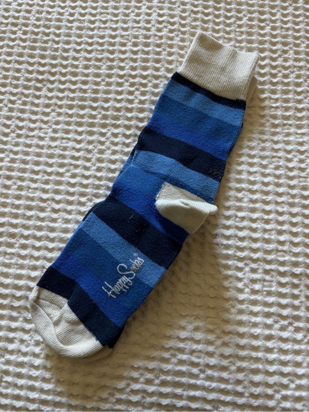 Happy Socks Blue Striped Crew Socks with White Accents